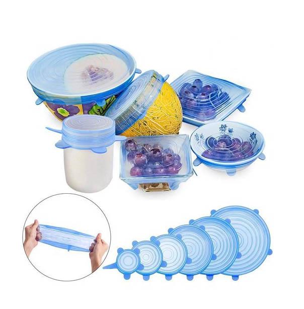 Microwave Safe Silicone Stretch Lids Flexible Bowl Covers 6-Piece Transparent Blue 5536 (Parcel Rate)
