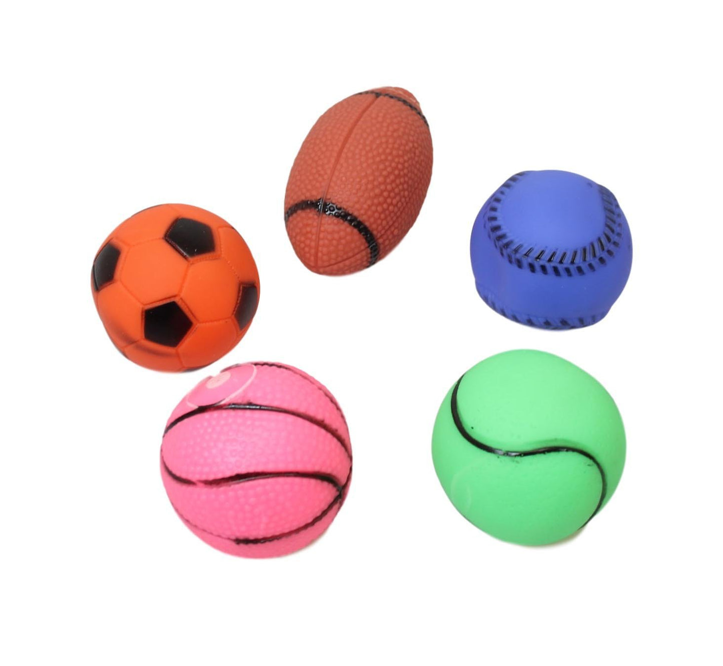 Assorted Sport Balls Set Plastic Squeak Teething Cat Dog Toys 5 Pack Assorted Colours 5578 (Parcel Rate)