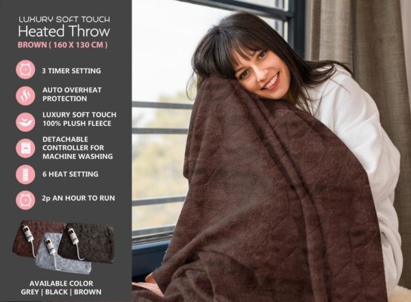 Luxury Soft Touch Electric Heated Throw Blanket 160 x 130 cm 6504 (Parcel Rate)