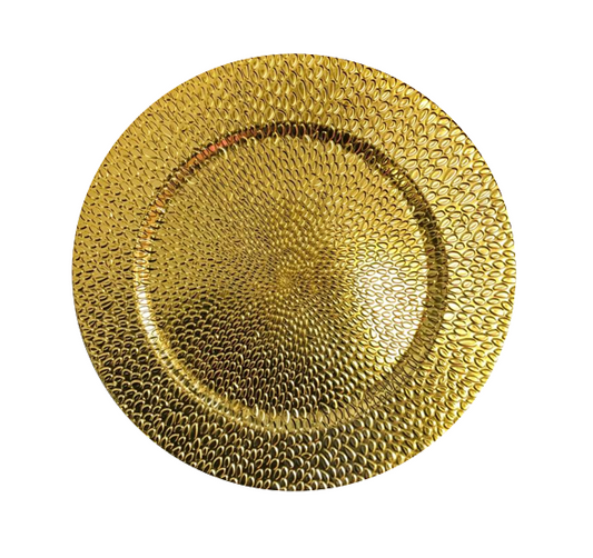 Plastic Round Serving Tray Platter Textured Design 33 cm Gold 6823 (Parcel Rate)