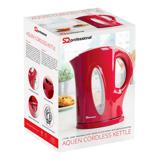 SQ Professional Aquen Fast Boil Cordless Kettle 1.7 Litre 2200W Red 4734 (Parcel Rate)