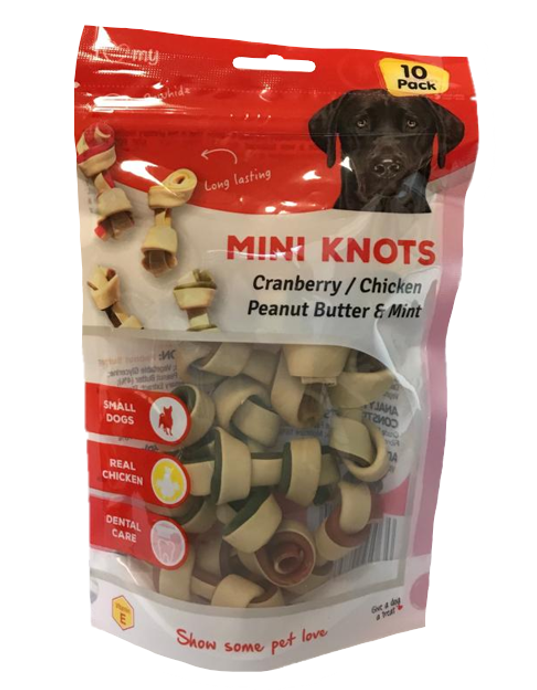 Pet Dog Treats Mini Knots Cranberry, Chicken, Peanut Butter & Mint 10 Pack 75714 (Parcel Rate)