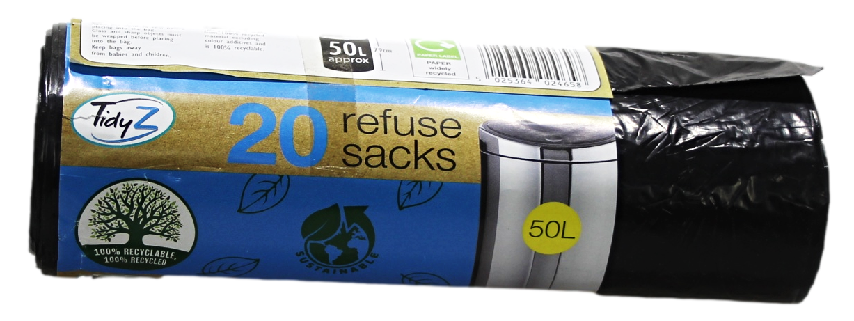Refuse Sacks Bin Bags 50 Litre Roll of 20 B0234 (Parcel Rate)p