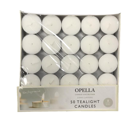 Opella Tealight Candles Non Fragranced Pack of 50 CD009 / OW4 (Parcel Rate)