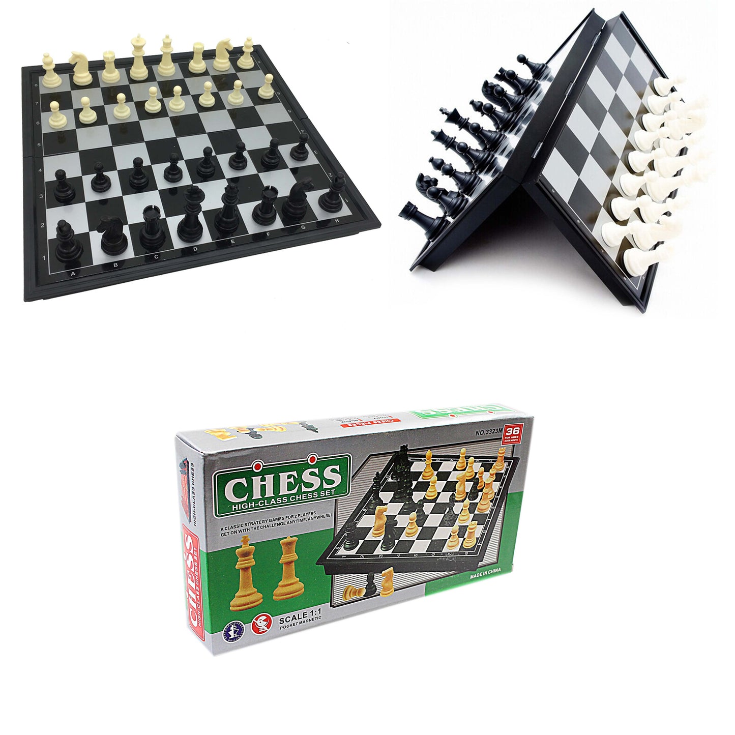 High Class Chess Set Ivory Black 36 Pieces Magnetic Board Meidum 24.7cm x 24.7cm 3835 (Parcel Rate)