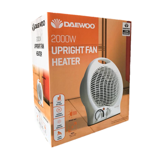 Daewoo Plastic Upright Fan Heater 2000W White HEA1926  A (Parcel Rate)