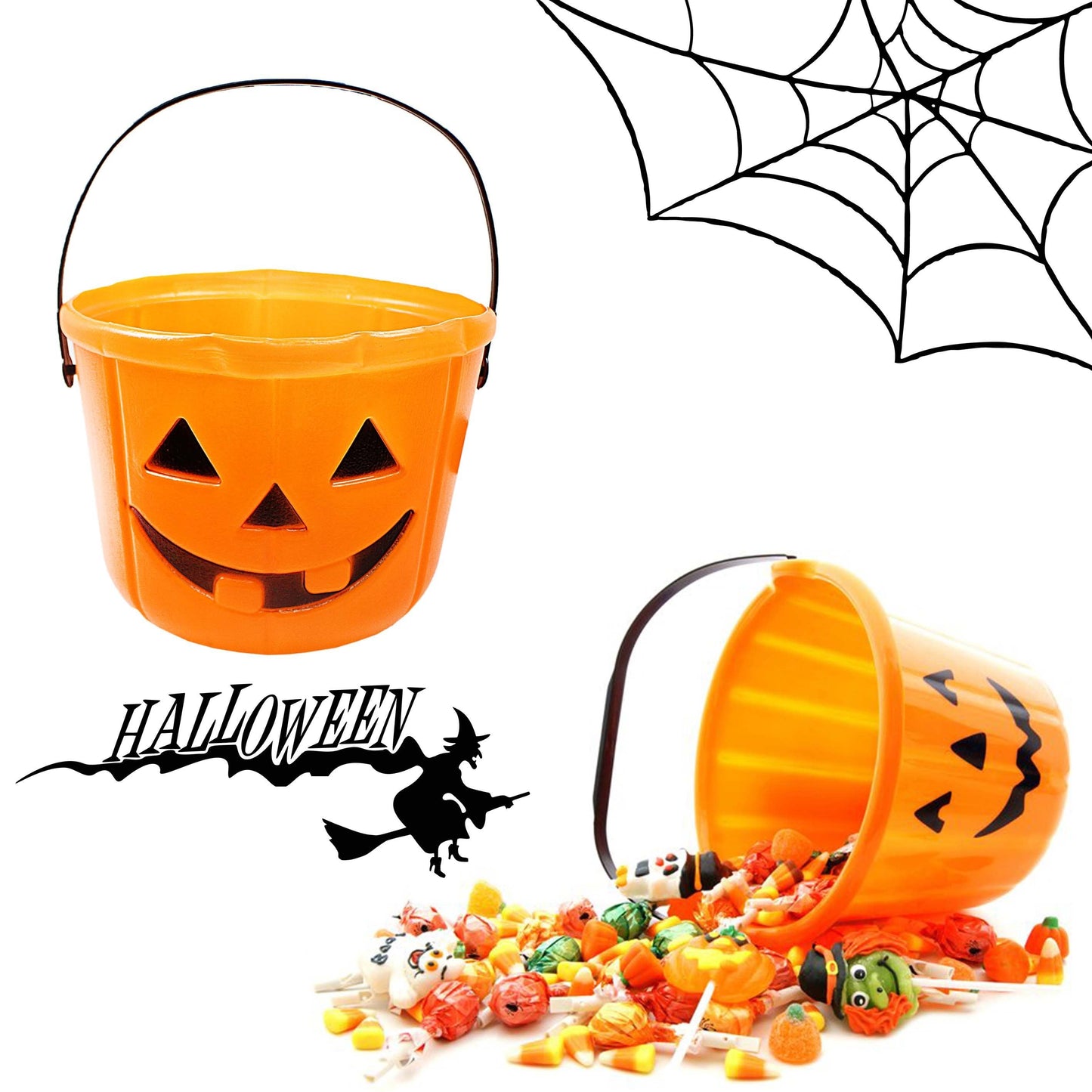 Halloween Children's Trick Or Treat Orange Bucket With Handle 4637 (Parcel Rate)