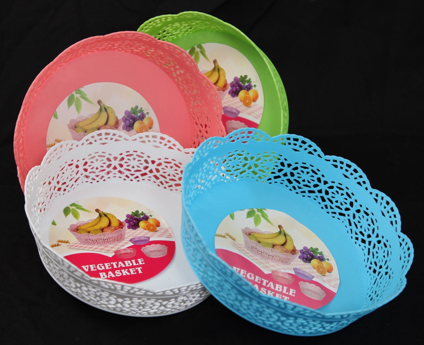 Plastic Fruit and Vegetable Basket Lace Design Assorted Colours 9241 (Parcel Rate)