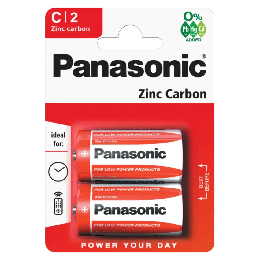 2x Panasonic C Batteries Zinc Carbon R14 1.5V Battery PANAR14RB2 A (Large Letter Rate)