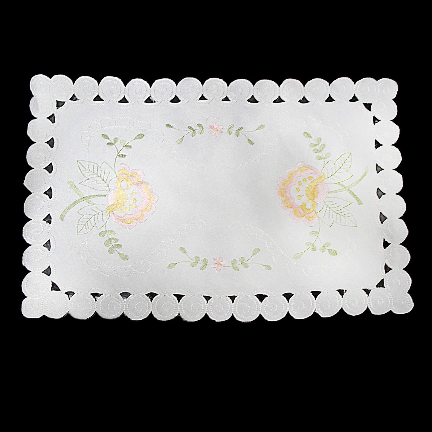 Floral Embroidery White Table Cloth Assorted Designs 38cm x 85cm 2850 (Parcel Rate)
