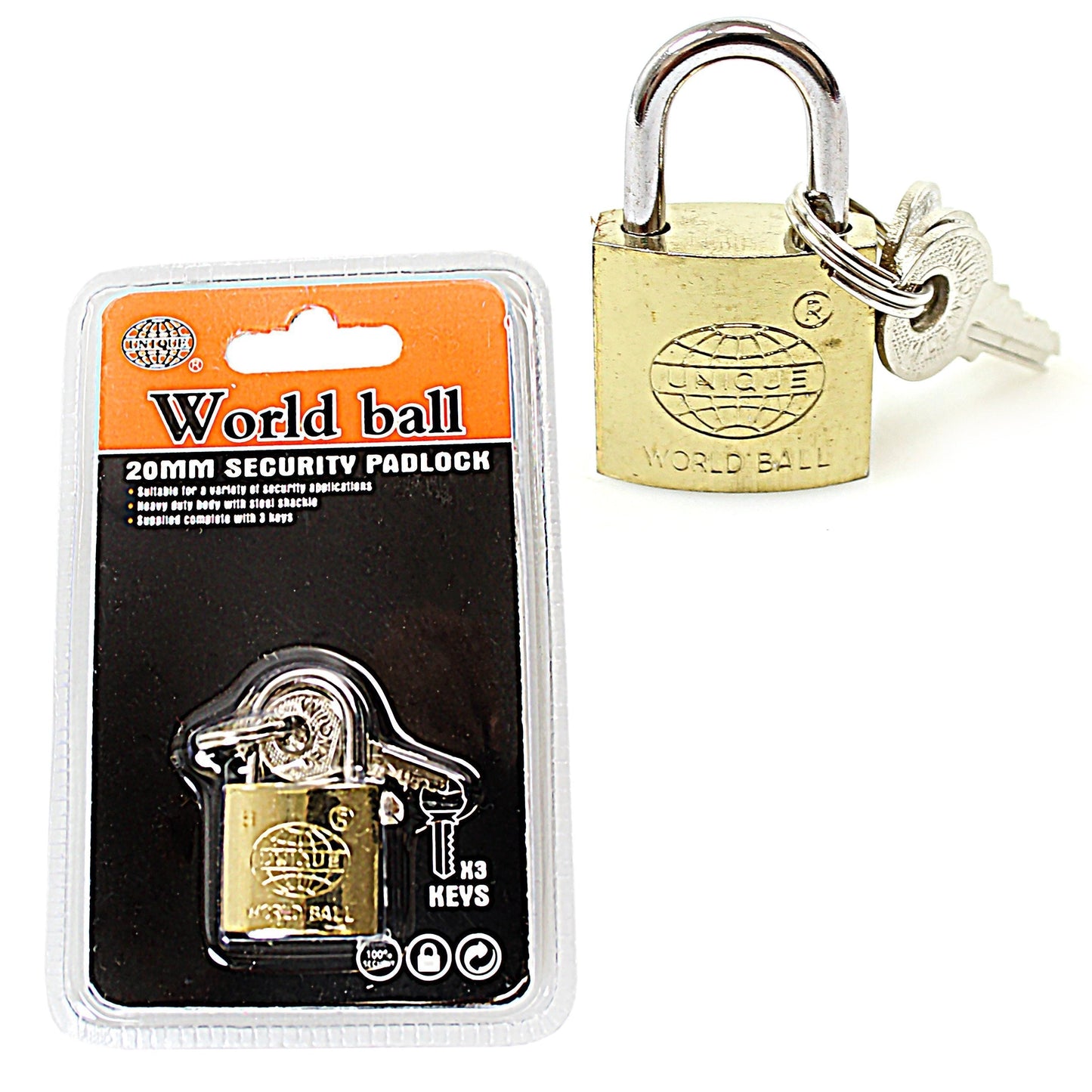 25mm Heavy Duty World Ball Unique Padlock 3 Keys Attached Diy 0243 (Large Letter Rate)