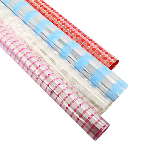 Colourful Clear Transparent Cellophane Gift Wrap Assorted Designs and Colours 70cm x 200cm 1222 (Parcel Rate)