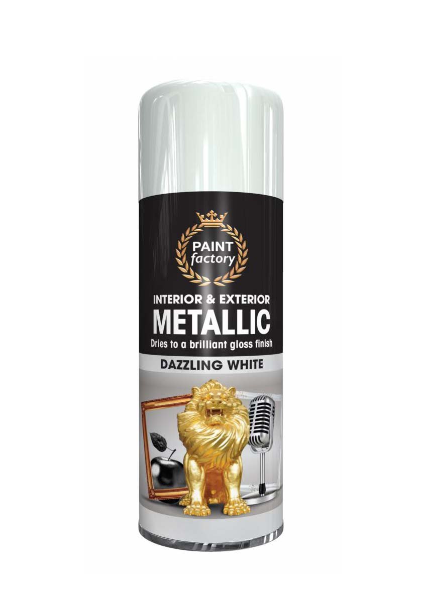 Paint Factory Metallic Interior & Exterior Spray Paint Dazzling White 200ml 9818 (Parcel Rate)