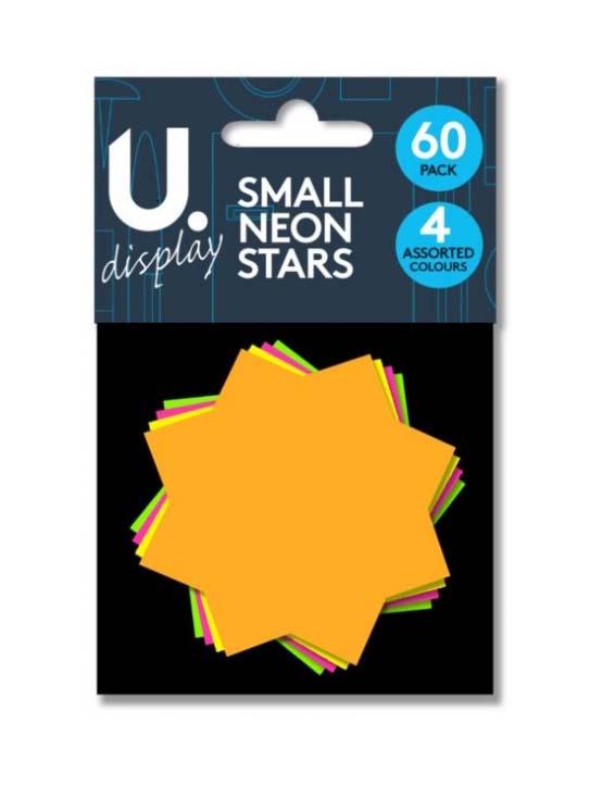 60 Pack Small Neon Stars School College Display Neon Stars 4 Assorted Colours P2046A (Large Letter Rate)