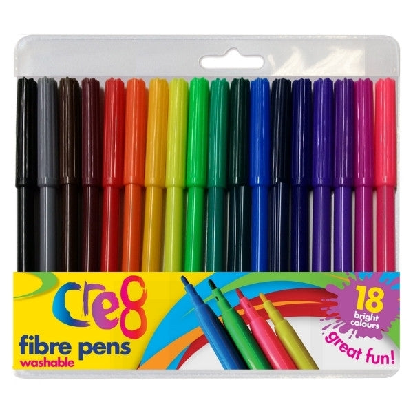 Cre8 Washable Fibre Pens Pack of 18 Assorted Colours P2134 (Parcel Rate)