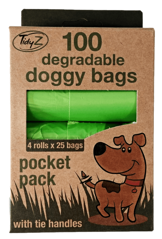 100 Degradable Doggy Bags with Tie Handles 32 x 36 cm B1459 (Parcel Rate)