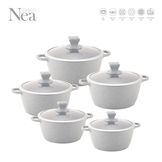 Nea Marbell Diecast Stockpot Set 5pc Grigio 6761 (Big Parcel Rate)