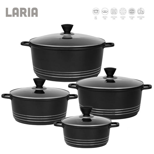 Laria Non Stick Die Cast Stockpot Pan Set 4pcs Black 10743 (Big Parcel Rate)
