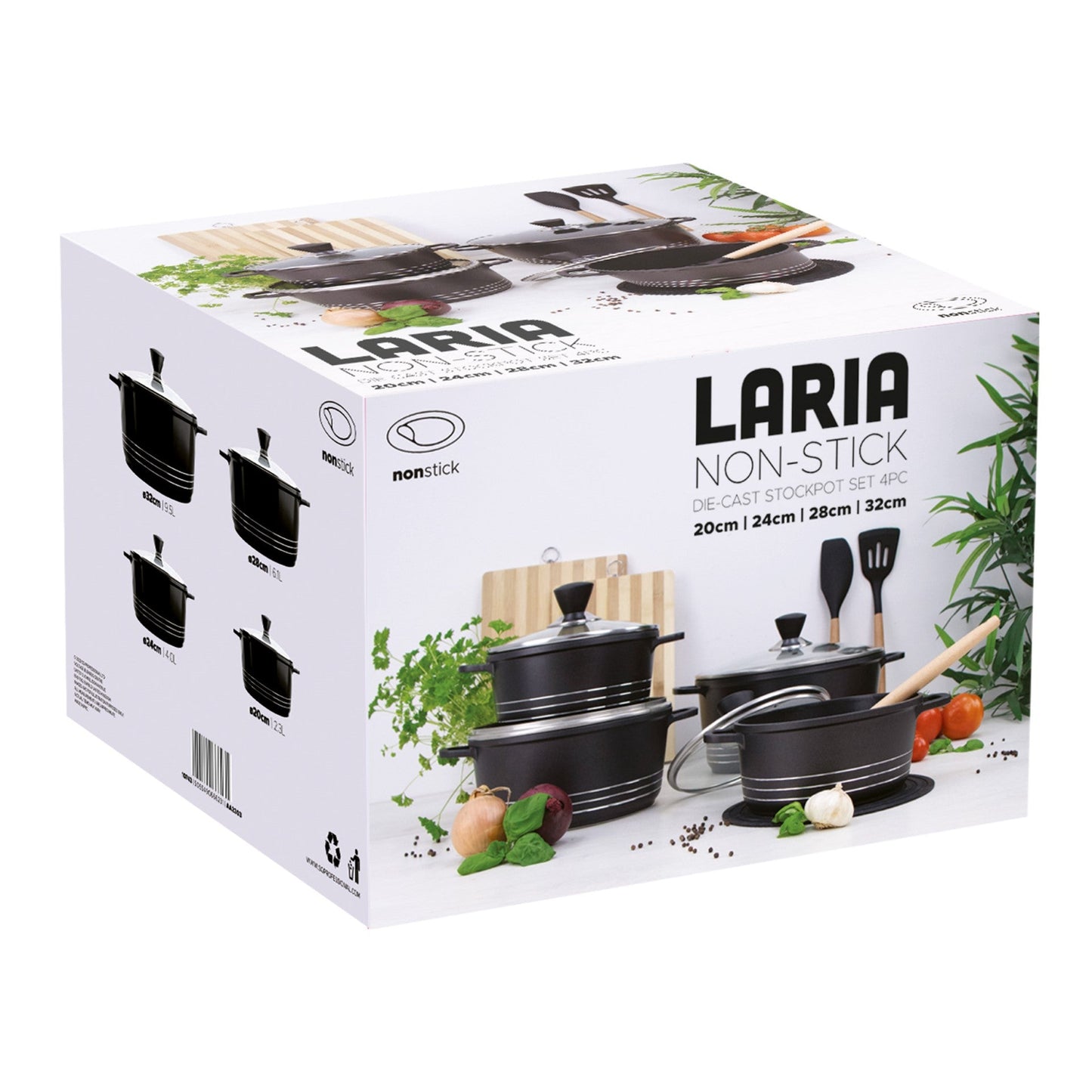 Laria Non Stick Die Cast Stockpot Pan Set 4pcs Black 10743 (Big Parcel Rate)
