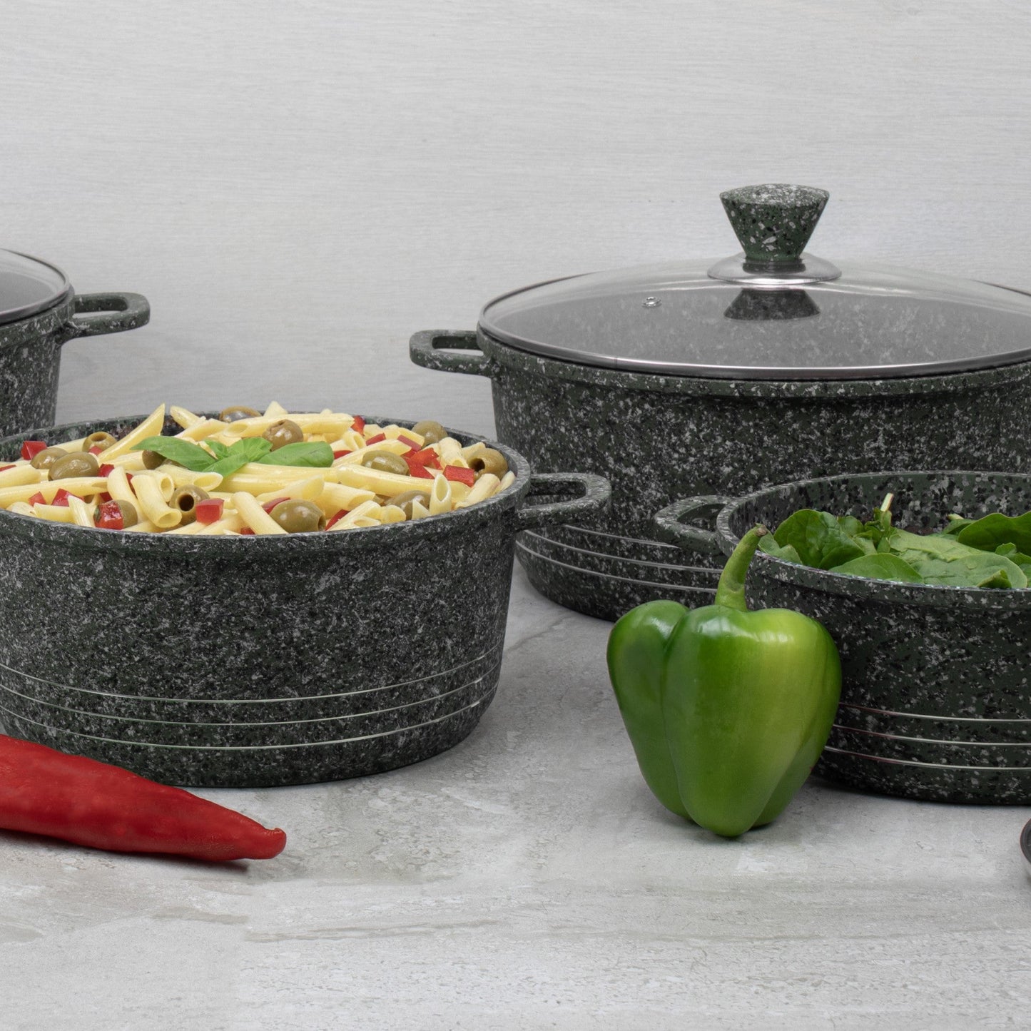 Laria Granite Die Cast Stockpot Pan Set 4pcs Grey 10883 (Big Parcel Rate)