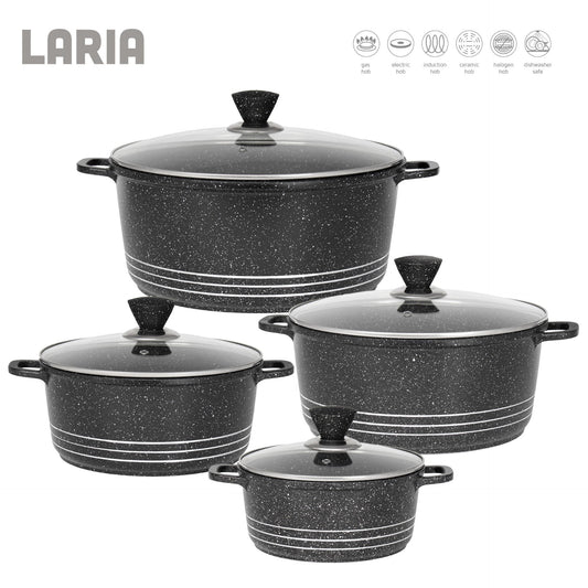 Laria Marbell Die Cast Stockpot Pan Set 4pcs Black 10884 (Big Parcel Rate)
