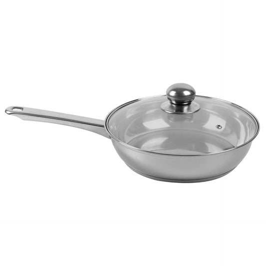 SQ Professional Lustro Stainless Steel Frying Pan with Silver Lid 24 cm 10910 (Parcel Rate)