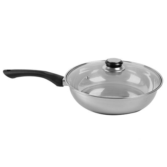 SQ Professional Lustro Stainless Steel Frying Pan with Black Lid 24 cm 10911 (Parcel Rate)