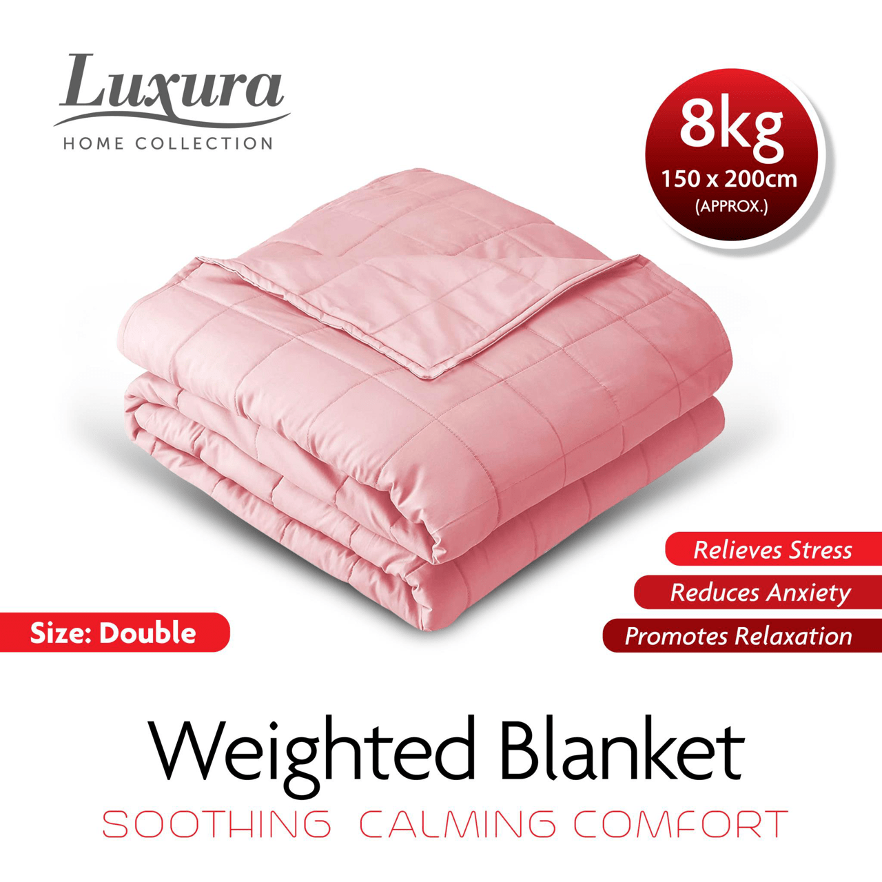 Weighted Blanket 150cm x 200cm 8kg Pink 4611 (Parcel Rate)