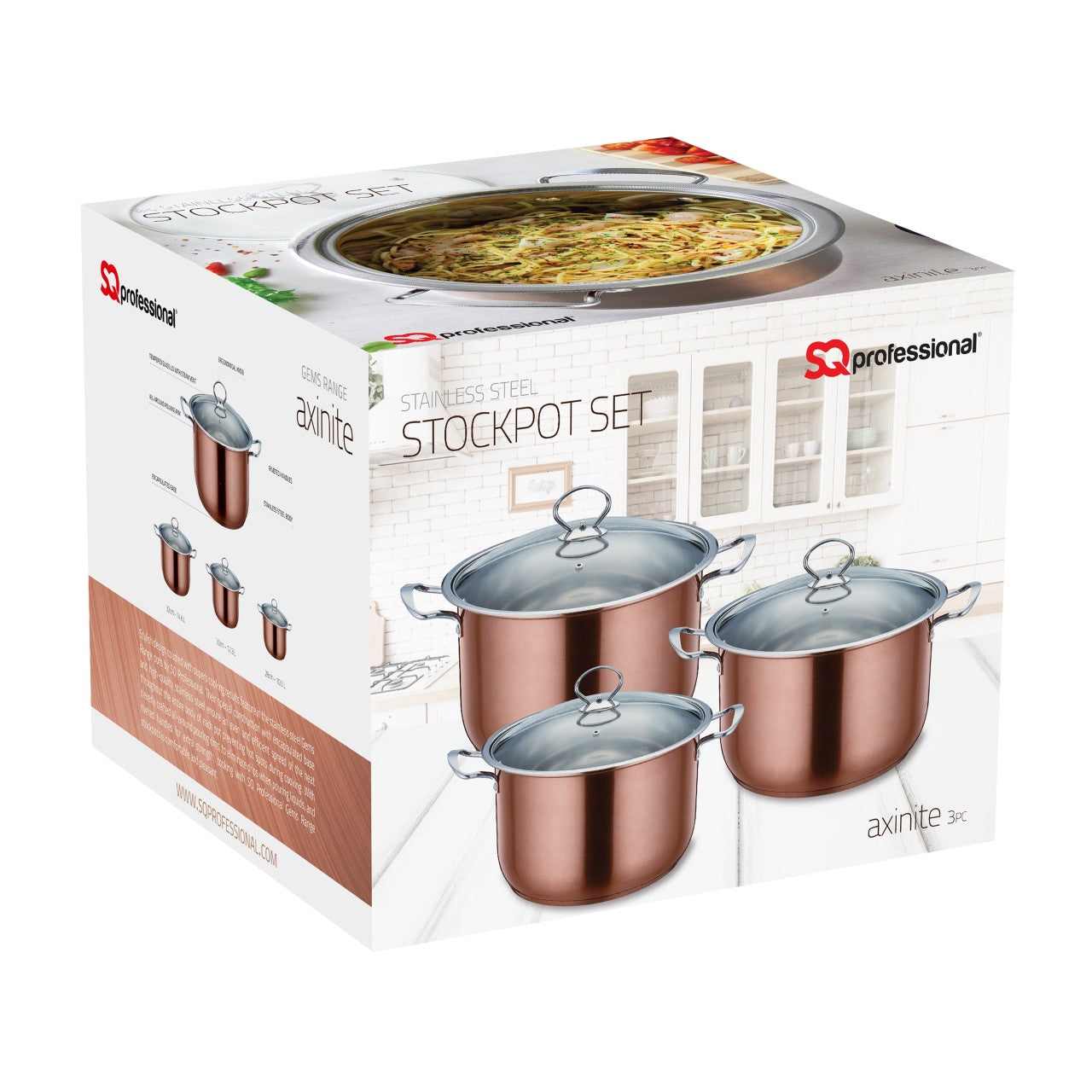 Gems Stainless Steel Stockpot Set 3pc Axinite 26-28-30cm 9582 (Big Parcel)